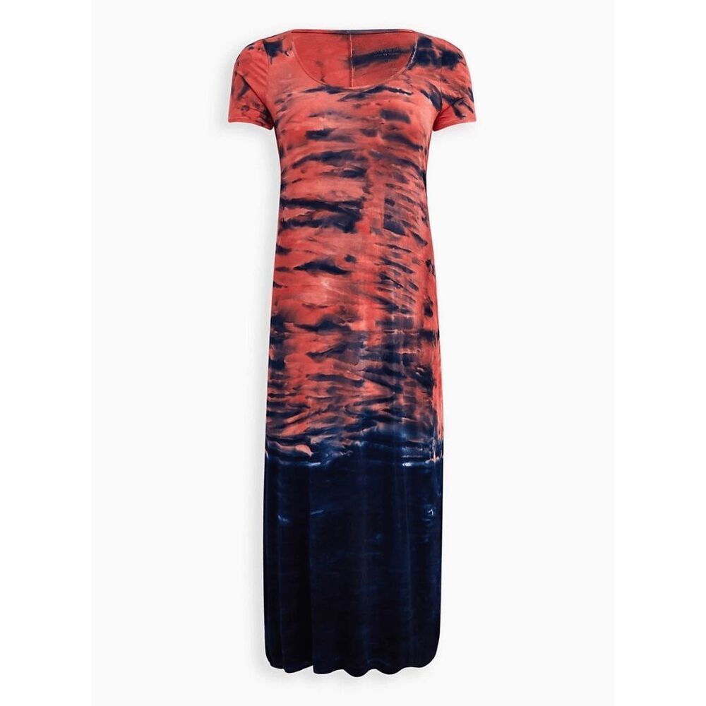 Torrid Coral Navy Maxi Super Soft Tie Dye Side Slit Dress Medium 00